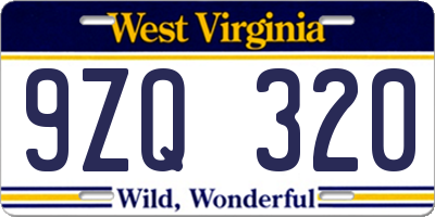 WV license plate 9ZQ320