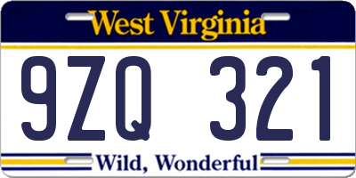WV license plate 9ZQ321