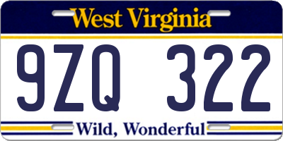 WV license plate 9ZQ322