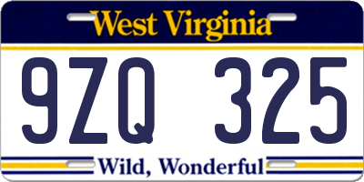 WV license plate 9ZQ325