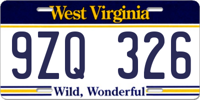 WV license plate 9ZQ326