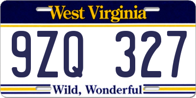 WV license plate 9ZQ327