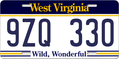 WV license plate 9ZQ330