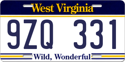 WV license plate 9ZQ331