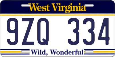 WV license plate 9ZQ334