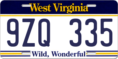 WV license plate 9ZQ335