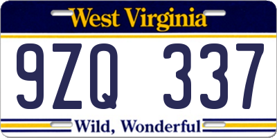 WV license plate 9ZQ337
