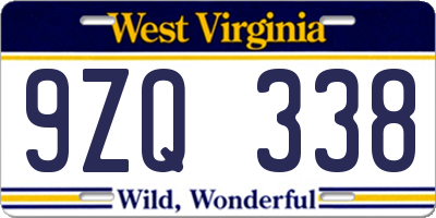WV license plate 9ZQ338