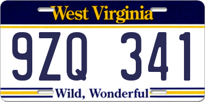 WV license plate 9ZQ341