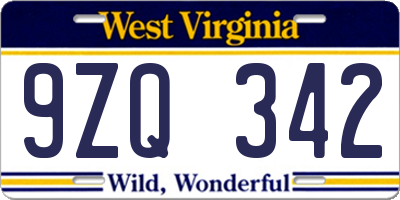 WV license plate 9ZQ342