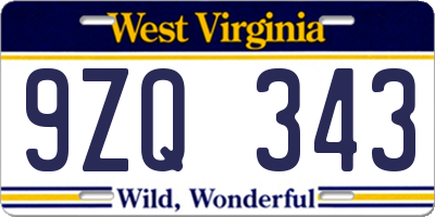 WV license plate 9ZQ343