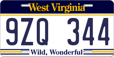 WV license plate 9ZQ344