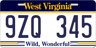 WV license plate 9ZQ345