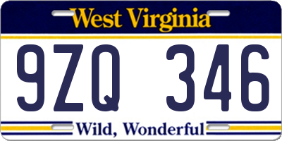 WV license plate 9ZQ346