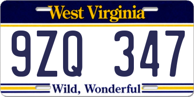 WV license plate 9ZQ347