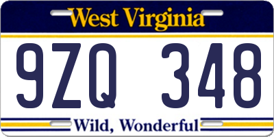WV license plate 9ZQ348