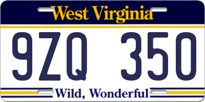 WV license plate 9ZQ350