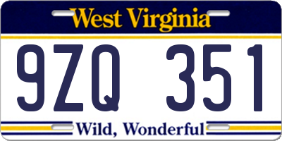 WV license plate 9ZQ351