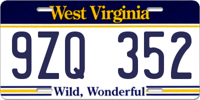 WV license plate 9ZQ352