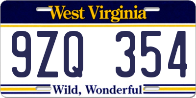 WV license plate 9ZQ354