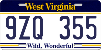 WV license plate 9ZQ355
