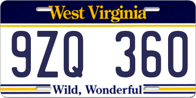 WV license plate 9ZQ360