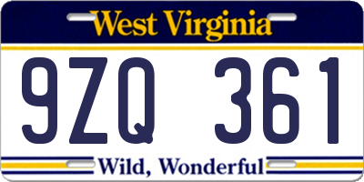 WV license plate 9ZQ361