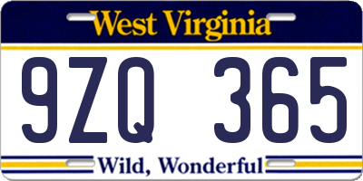 WV license plate 9ZQ365