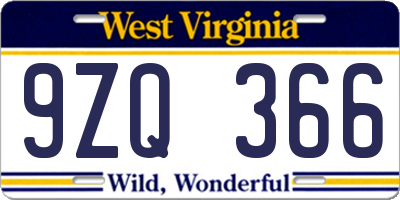 WV license plate 9ZQ366