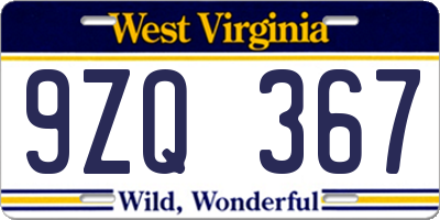 WV license plate 9ZQ367