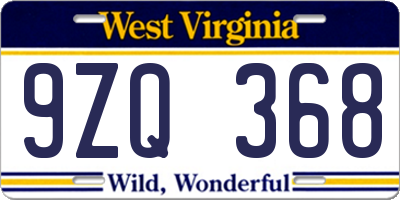 WV license plate 9ZQ368