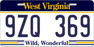 WV license plate 9ZQ369