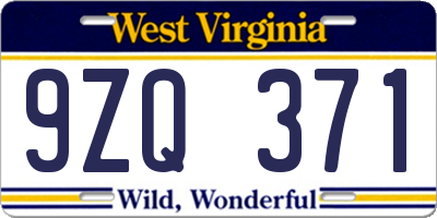WV license plate 9ZQ371