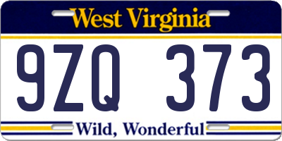 WV license plate 9ZQ373