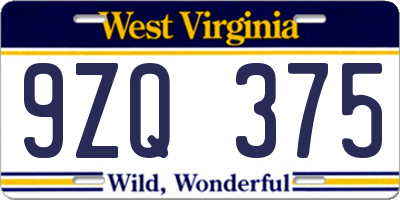 WV license plate 9ZQ375