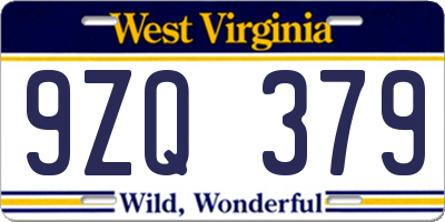WV license plate 9ZQ379