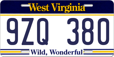WV license plate 9ZQ380