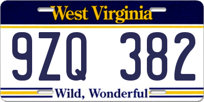 WV license plate 9ZQ382