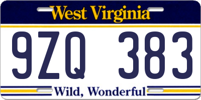WV license plate 9ZQ383