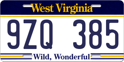 WV license plate 9ZQ385