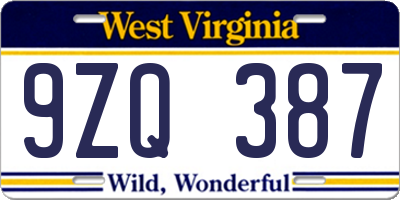 WV license plate 9ZQ387