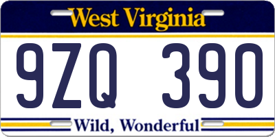 WV license plate 9ZQ390