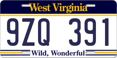 WV license plate 9ZQ391