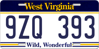 WV license plate 9ZQ393