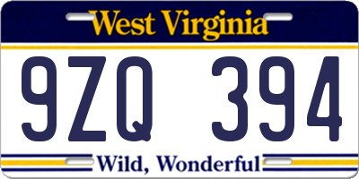 WV license plate 9ZQ394
