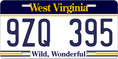 WV license plate 9ZQ395