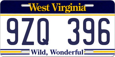 WV license plate 9ZQ396