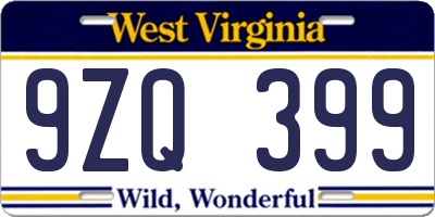 WV license plate 9ZQ399
