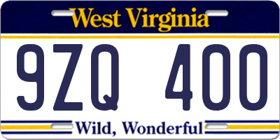 WV license plate 9ZQ400