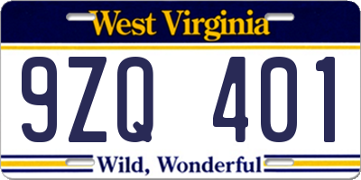 WV license plate 9ZQ401